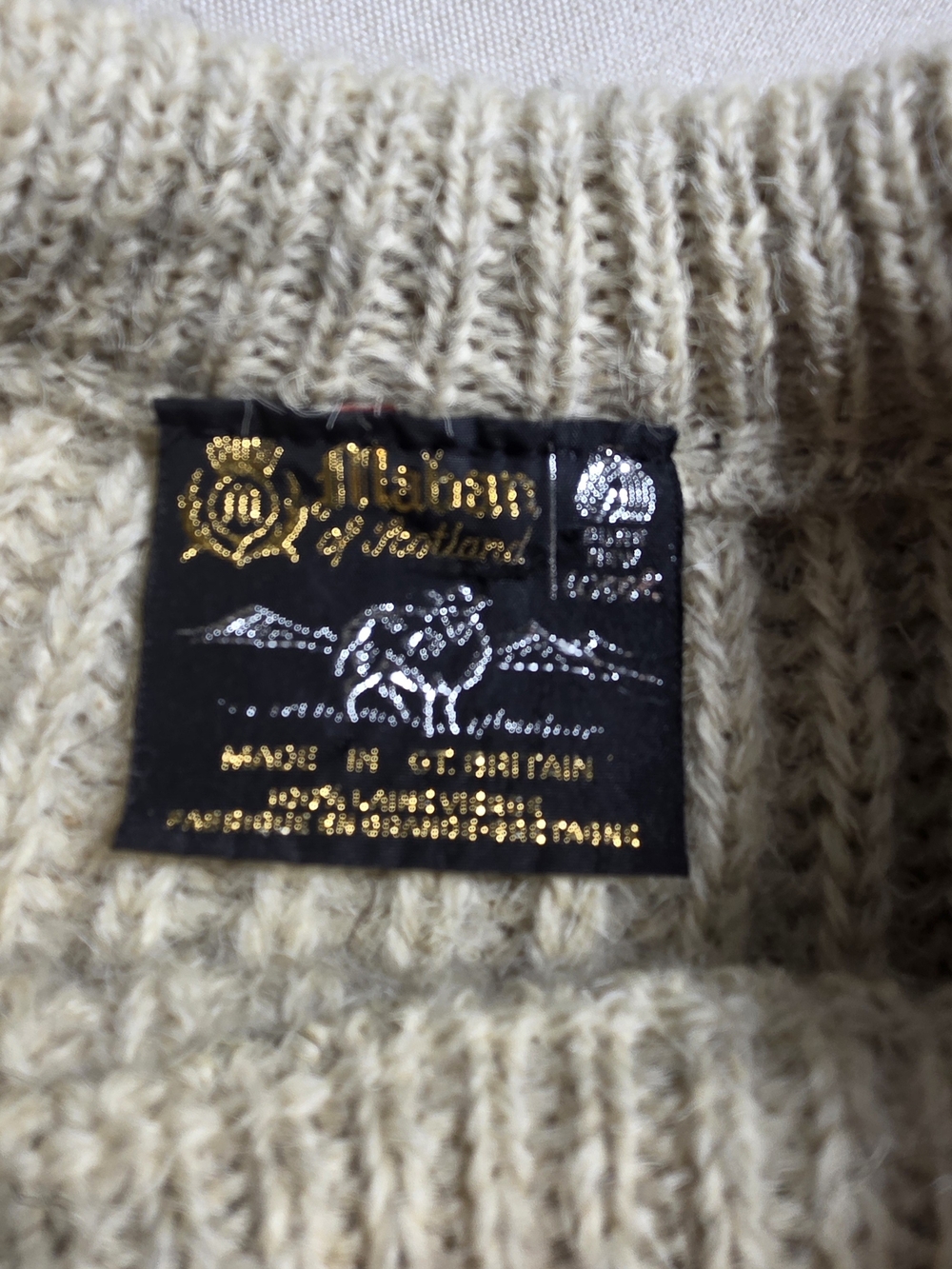 Vintage Maban of Scotland Chunky Fisherman Sweater Suede Elbow Patch Size 18 - Picture 5 of 8